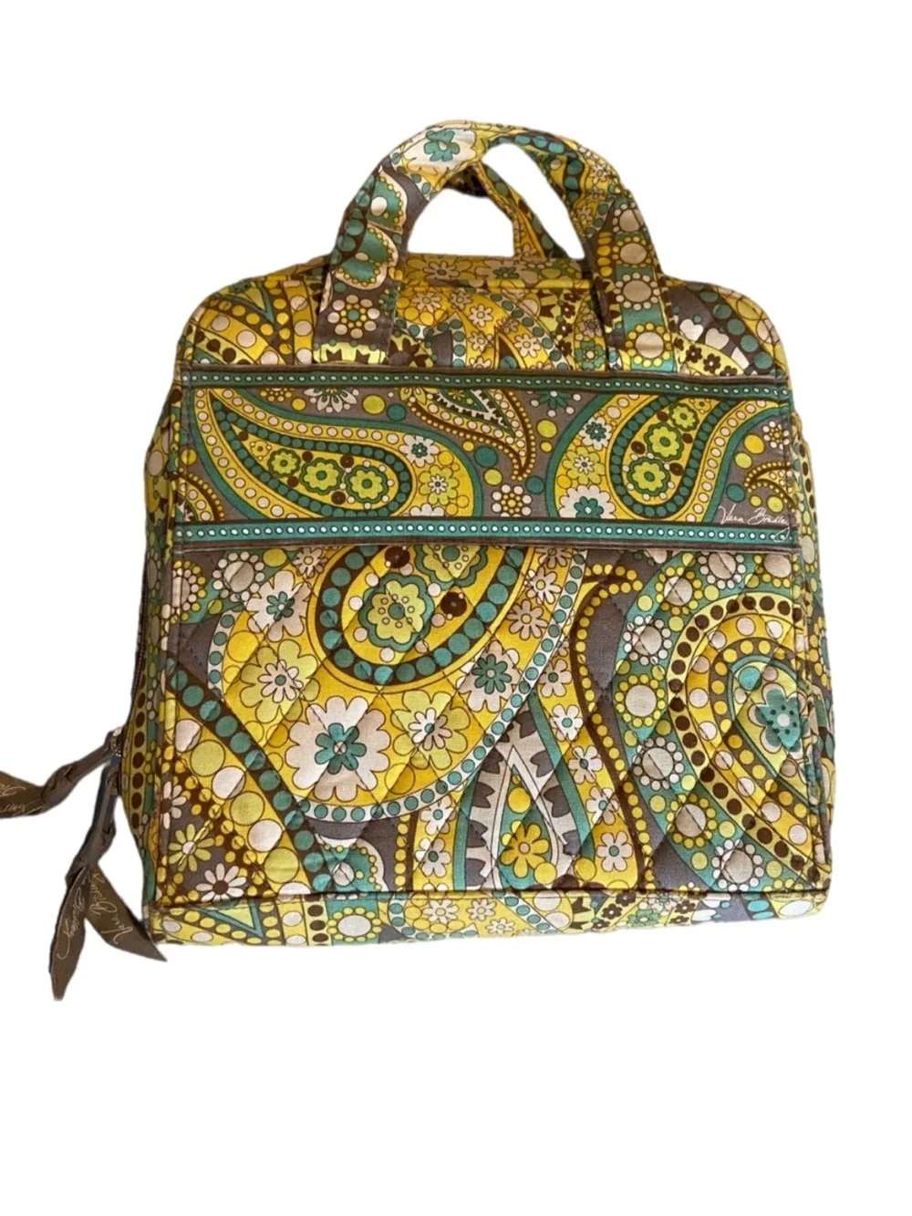 Vera Bradley Tech Cord Case Organizer Paisley Lemon Parfait Travel Green Sz 8.5”